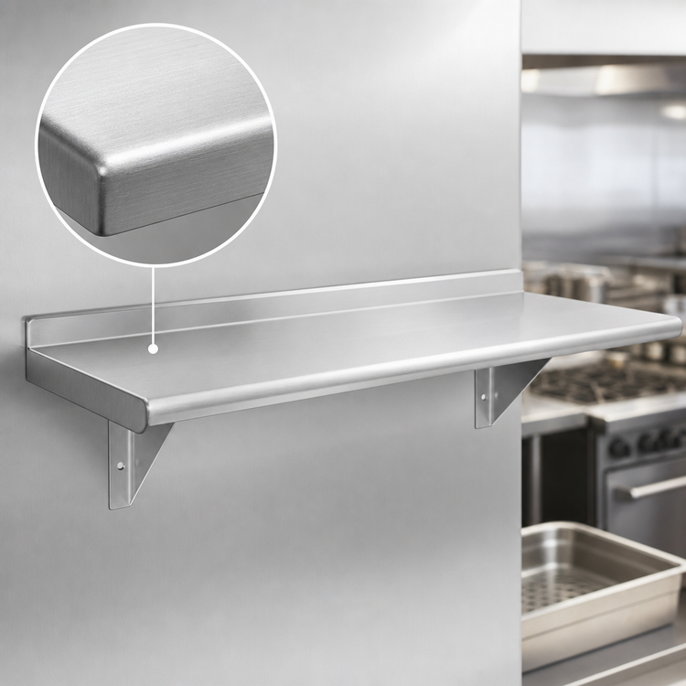 Product image #3 for Advance Tabco 36 Inch x 15 Inch Wall-Mounted 304 Stainless Steel Shelf, 16 Gauge Satin Finish