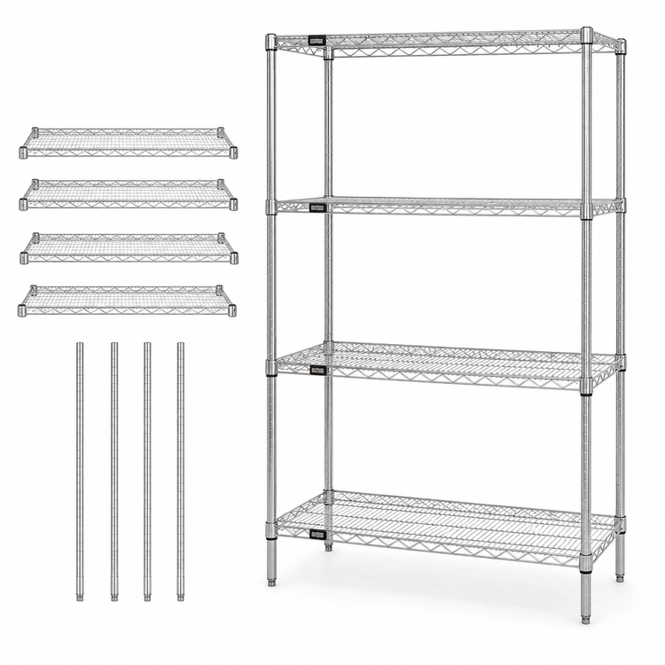 Product image #3 for Quantum Chrome-Plated Wire Shelving Starter Kit, 54"W x 24"D x 86"H, 4 Shelves