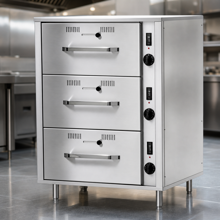 Product image #3 for RedHots DWN-3-120 Three Drawer Narrow Width Freestanding Heated Food Warmer