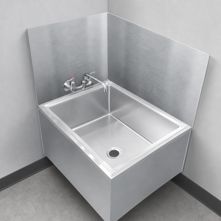 Product image #3 for John Boos Rear & Right Mop Sink Wainscoting Wall Guard, 20 x 20 Bowl, Stainless Steel