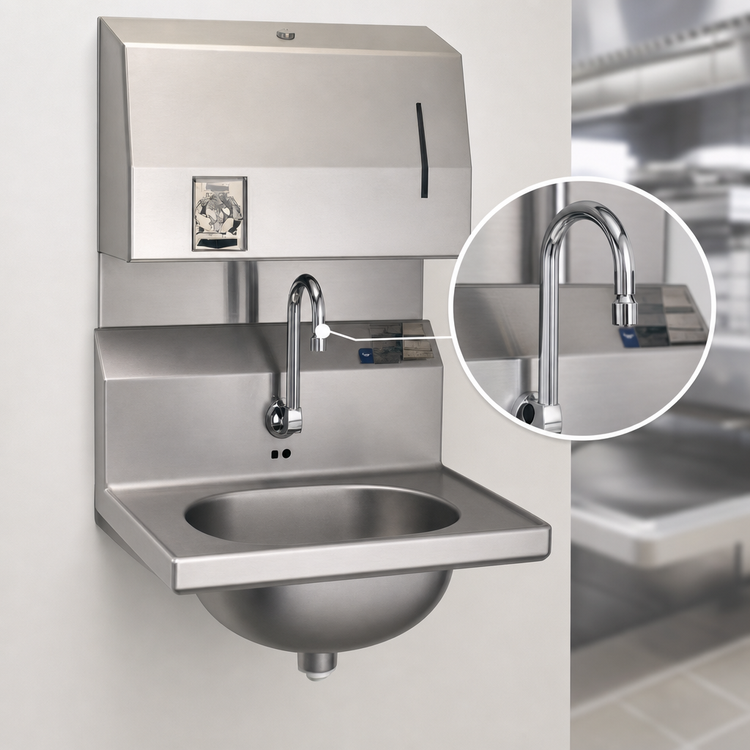 Product image #3 for Eagle Group Wall-Mount 304 Stainless Steel Hand Sink with Electronic Eye Gooseneck Spout, Towel Dispenser and Soap Dispenser