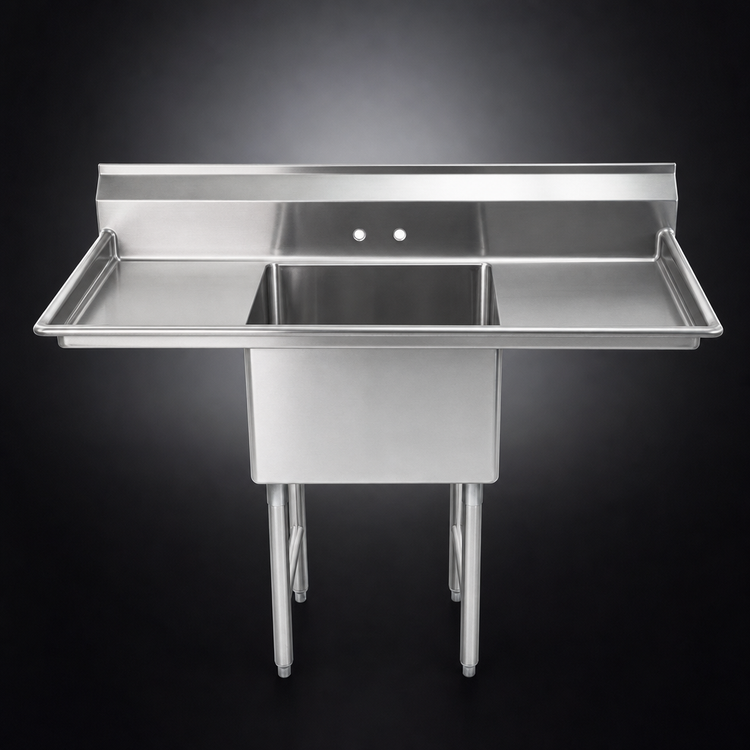 Product image #3 for Advance Tabco Special Value Series 1-Compartment Fabricated Sink with Left & Right Drainboards, 52 Inch Wide, 16 Gauge 304 Stainless Steel