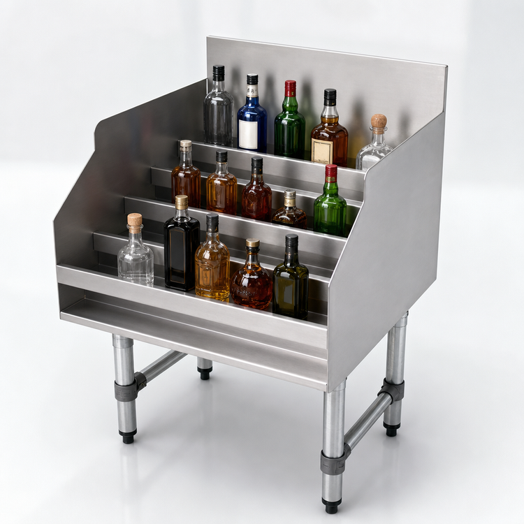 Product image #4 for Advance Tabco Special Value Series Freestanding Stainless Steel 5-Step Liquor Bottle Display Unit