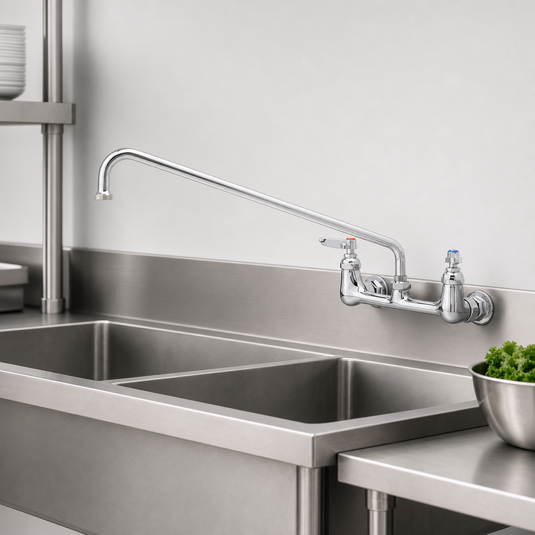 Product image #3 for T&S Brass Wall-Mounted Sink Mixing Faucet with 14-Inch Swing Nozzle and 8-Inch Centers