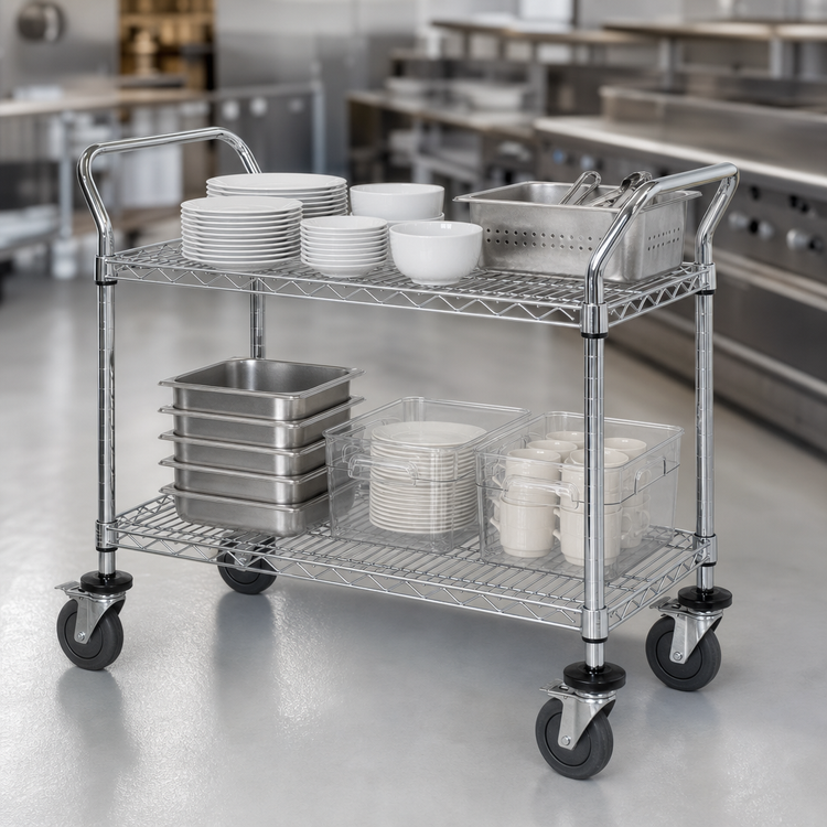 Product image #3 for Quantum 30 x 24 Inch Chrome-Plated 2-Shelf Utility Bus Cart