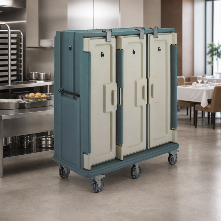 Product image #4 for Cambro MDC1520T30401 Tall Profile Insulated Meal Delivery Cart, 3 Compartments, 30-Tray Capacity, Slate Blue/Cream Doors