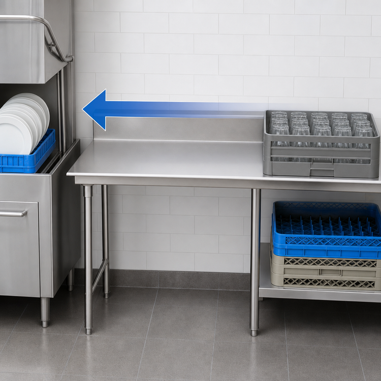 Product image #3 for Straight Clean Dishtable, 36 x 30 Inches, Right-to-Left Operation, 16/304 Stainless Steel Top