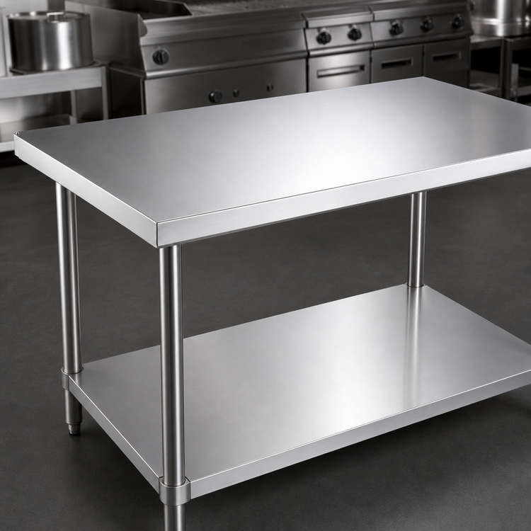 Product image #3 for Steel Works Stainless 60 Inch x 24 Inch Flat Top Stainless Steel Worktable with Undershelf, 34 Inch High
