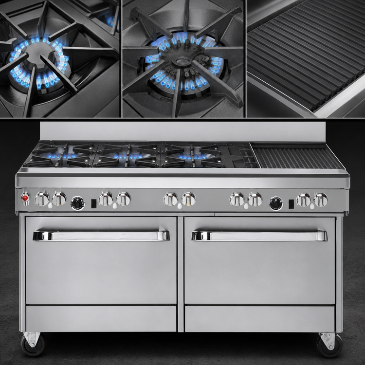 Product image #3 for Southbend Ultimate 60-Inch Commercial Gas Range with 5 Open Burners, 24-Inch Charbroiler, Standard Oven, and Cabinet Base