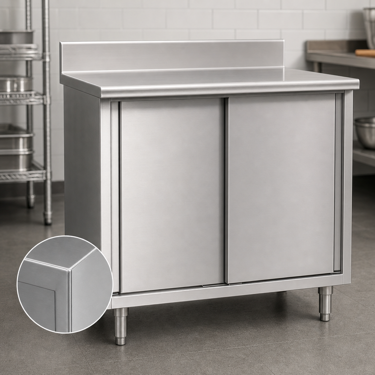 Product image #3 for Eagle Spec-Master Stainless Steel Cabinet Base Worktable with Sliding Doors, 36W x 30D, 4-1/2-Inch Backsplash