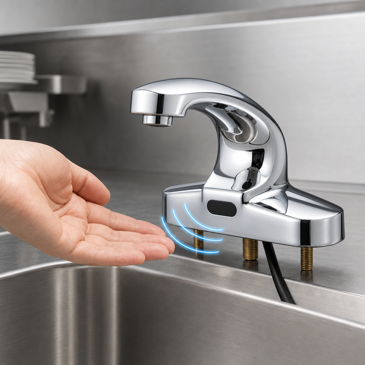 Product image #3 for ChekPoint Touchless Electronic Deck-Mount Faucet, 4-Inch Centers, Chrome-Plated, 0.5 GPM