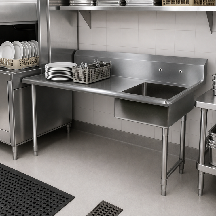 Product image #3 for John Boos Straight Undercounter Soiled Dish Table with Right-to-Left Operation and 20 x 20 x 8 Inch Pre-Rinse Sink