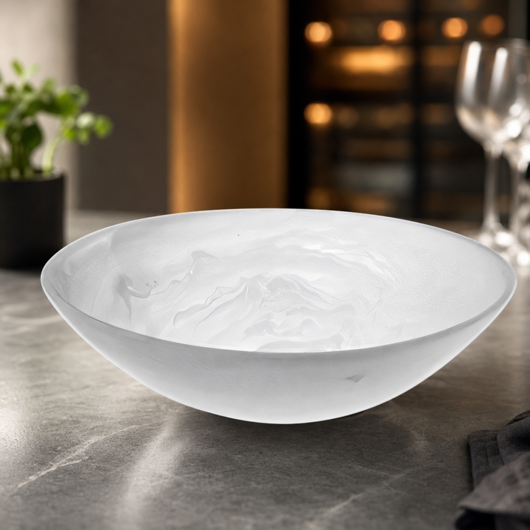 Product image #3 for American Metalcraft Translucence Collection Medium Round Resin Serving Bowl, 84 1/2 oz., White Swirl