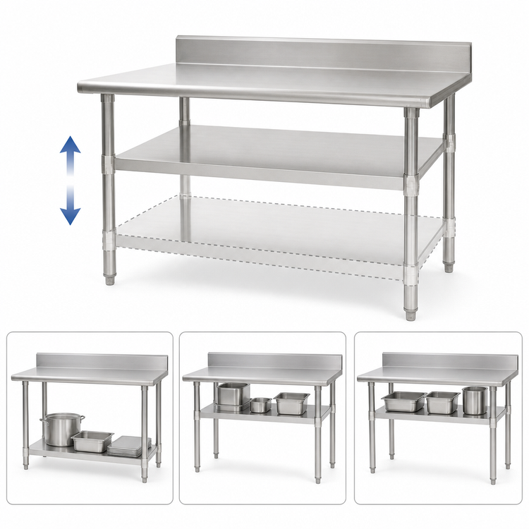 Product image #3 for Eagle Group Adjustable 18/430 Stainless Steel Work Table Undershelf, 132 x 30 Inches