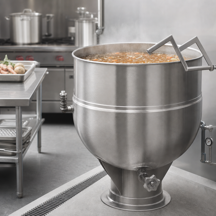 Product image #3 for Legion LSP-100 100-Gallon Stationary Direct Steam Kettle with Full Jacket and Pedestal Base