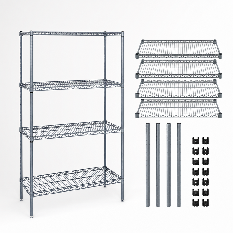 Product image #3 for Quantum 60"W x 21"D x 63"H Stationary Wire Shelving Starter Kit, Gray Epoxy Antimicrobial Finish