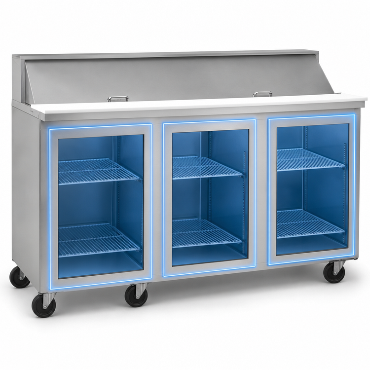 Product image #3 for Traulsen Centerline Compact Three-Section Reach-In Prep Table Refrigerator, 72 Inch Wide, Solid Doors