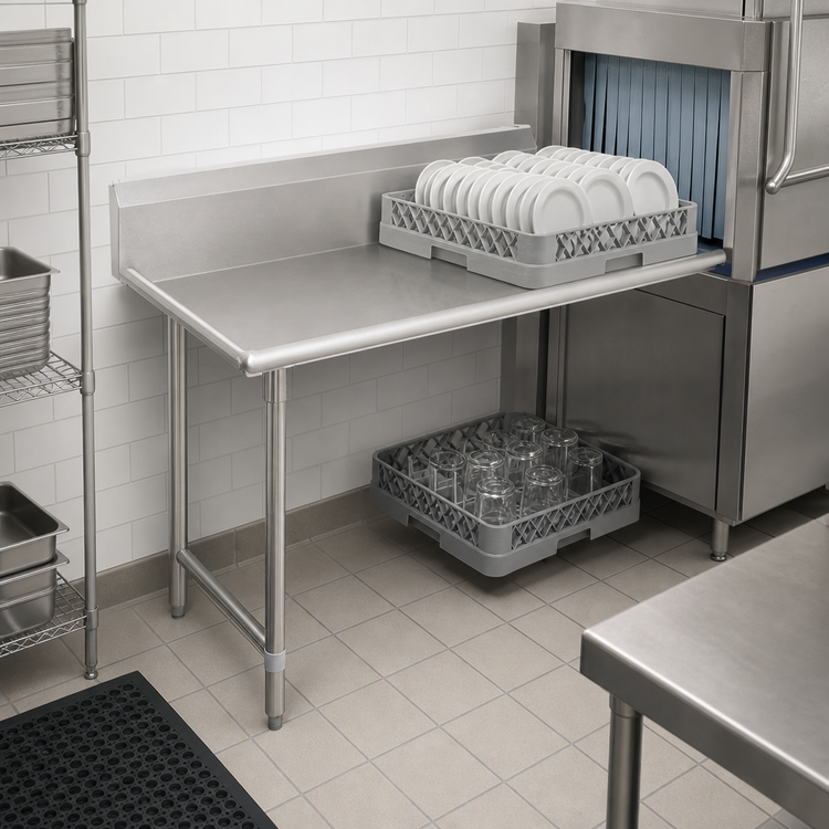Product image #3 for John Boos Pro-Bowl Clean Straight Dishtable with 10" Boxed Backsplash, Right-to-Left, 48" x 30", 14-Gauge 300 Series Stainless Steel