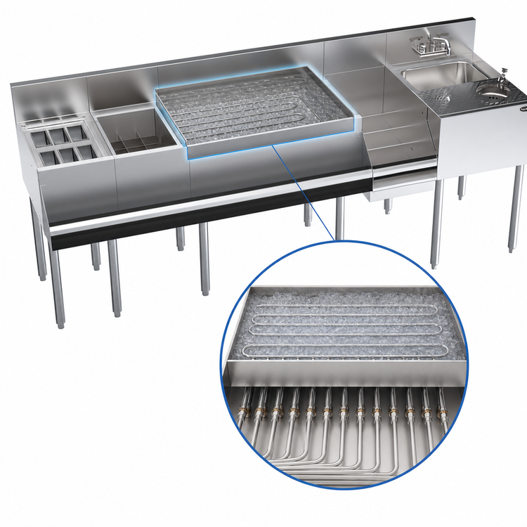 Product image #4 for Krowne Royal Series 84-Inch Single Zero-Step Speed Station with 10-Circuit Cold Plate
