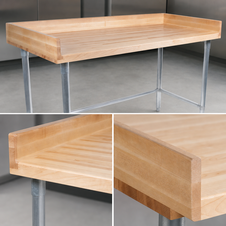 Product image #3 for John Boos Baker's Top Wood Work Table with Galvanized Base and 4-Inch Coved Riser, 84 x 24 Inches