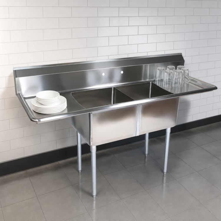 Product image #3 for John Boos E-Series Commercial 2-Compartment Sink with Dual Drainboards, 68 Inch x 25-1/2 Inch