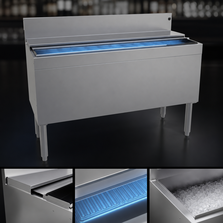 Product image #3 for Glastender Extra Deep Underbar Ice Bin with 10-Circuit Cold Plate, 48 Inch Wide, 185 lb. Capacity