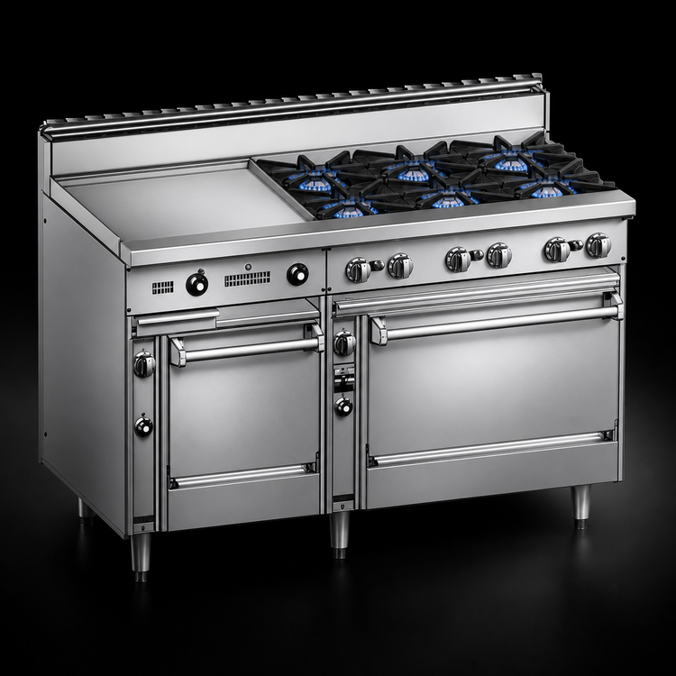 Product image #3 for Bistro 60-Inch Commercial Gas Restaurant Range with 10 Open Burners, 24-Inch Space Saver Oven and 36-Inch Standard Oven