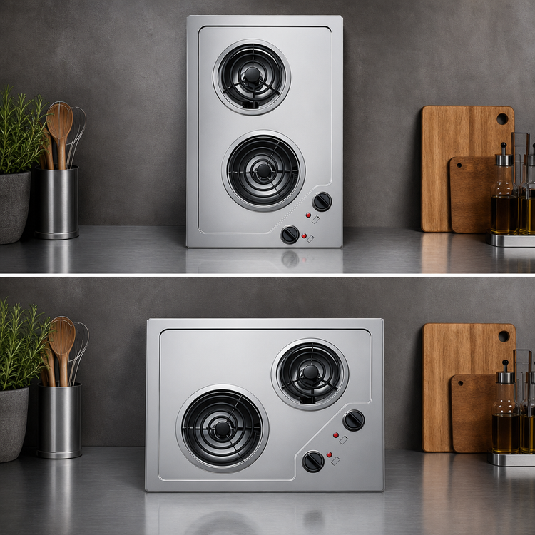 Product image #3 for Summit CR2B122 Two-Burner Electric Cooktop with Coil Elements, Stainless Steel, Portrait or Landscape Mount