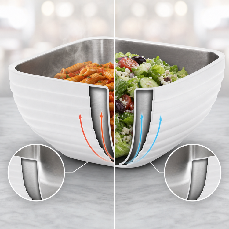 Product image #4 for Vollrath Square Double Wall Insulated Serving Bowl, 3.2 Quart, Pearl White with Satin Stainless Steel Interior