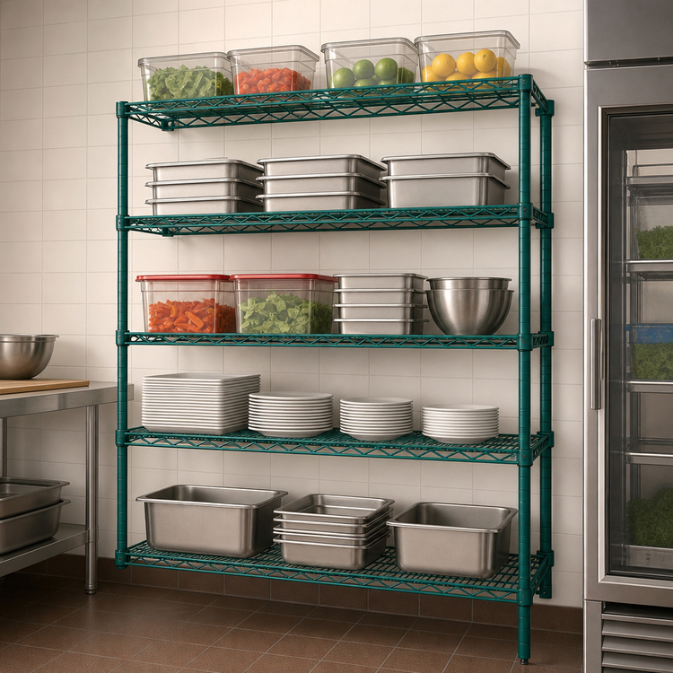 Product image #3 for Eagle Group Valu-Gard 5-Tier Add-On Wire Shelving Unit, 60-Inch W x 21-Inch D x 74-Inch H, Green Epoxy Finish