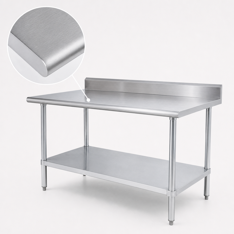 Product image #3 for Sapphire Manufacturing 72 Inch x 24 Inch 18-Gauge Stainless Steel Reinforced Top Work Table with 5-Inch Backsplash and Adjustable Undershelf