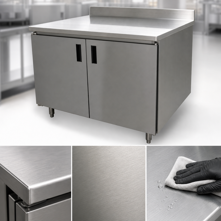 Product image #3 for Advance Tabco Special Value Series Enclosed Work Table with Sliding Door Cabinet Base, 120W x 30D, 5-Inch Backsplash
