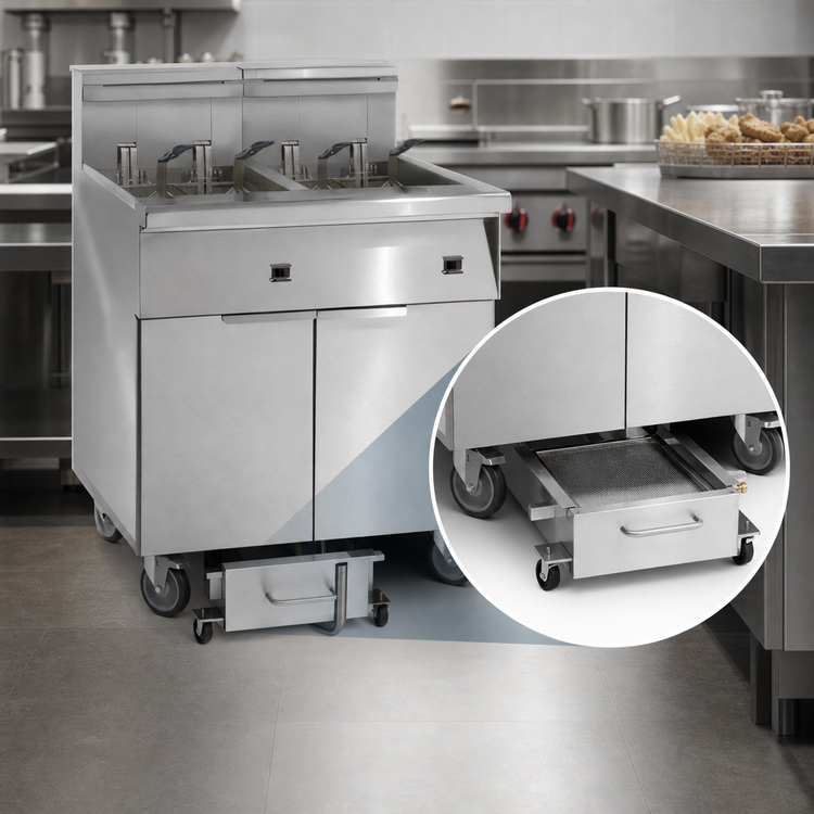Product image #3 for Imperial Four-Tank Electric Floor Fryer with Built-In Space Saver Filter System, 75 lb. Oil Capacity Per Tank