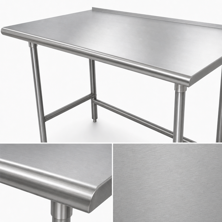 Product image #3 for Advance Tabco 144-Inch x 36-Inch 16-Gauge 430 Stainless Steel Open Base Work Table with 1-1/2-Inch Rear Up-Turn