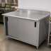 Thumbnail image #3 for 84 Inch x 24 Inch Enclosed Stainless Steel Work Table with 14 Gauge 304 Stainless Steel Top, Cabinet Base, Sliding Doors, and 1-1/2 Inch Rear Up-Turn
