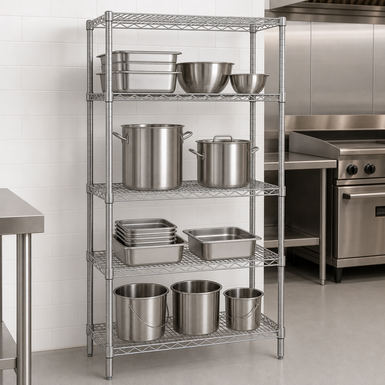 Product image #3 for Quantum 24 Inch x 24 Inch x 63 Inch Stationary Wire Shelving Starter Kit with 4 Shelves, 304 Stainless Steel