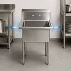 Thumbnail image #3 for BK Resources BKS-1-18-12S One-Compartment 18-Gauge Stainless Steel Sink, No Drainboards, 18 x 18 x 12-Inch Bowl, 9-Inch Backsplash