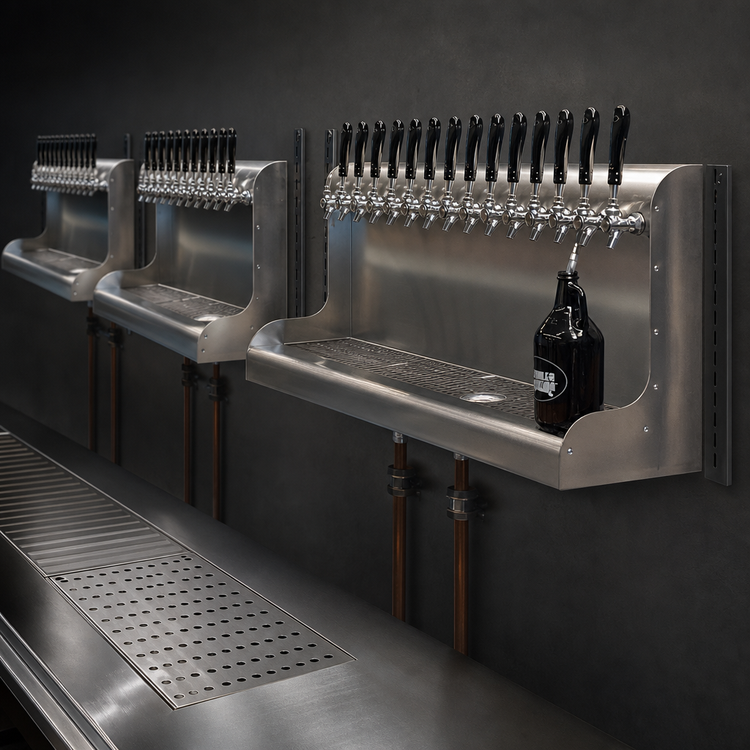 Product image #3 for Perlick 12-Faucet Modular Wall-Mount Glycol-Cooled Draft Beer Dispensing Tower, 36 Inch Wide, Bottom Exit