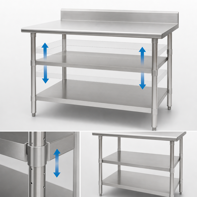Product image #3 for Eagle Group Adjustable Galvanized Work Table Undershelf for 72 x 30 Inch Tables with Uni-Lok Hat Channel Frame