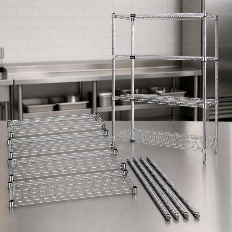 Product image #3 for Quantum 5-Shelf Wire Shelving Starter Kit, 48W x 14D x 54H, Chrome Plated