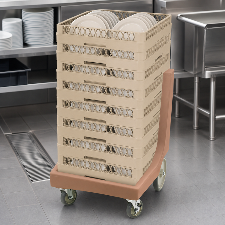 Product image #4 for Cambro Camdolly® Coffee Beige Dish Rack Dolly with Handle and Big Rear Wheels, 350 lb Capacity