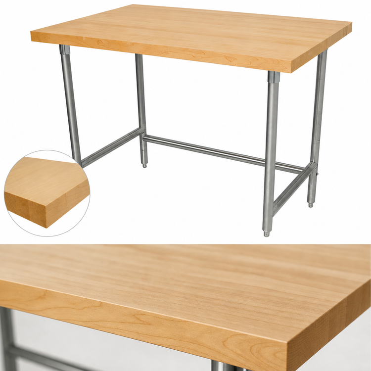 Product image #4 for Advance Tabco Maple Top Work Table with Stainless Steel Base, 60 x 24 Inches