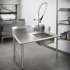 Thumbnail image #3 for BK Resources BKSDT-26-L-SS-P3-G 26-Inch Straight Stainless Steel Soiled Dish Table, Left-Side Sink, Pre-Rinse Faucet, 10-Inch Backsplash