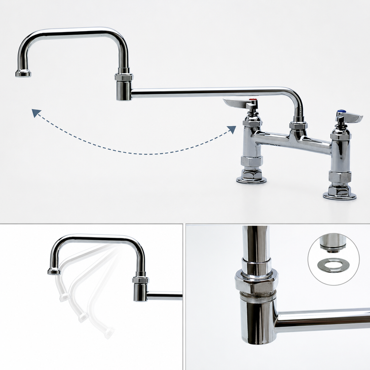 Product image #3 for T&S Brass B-0245 8-Inch Center Deck Mount Swivel Pantry Mixing Faucet with 18-Inch Double-Joint Swing Nozzle