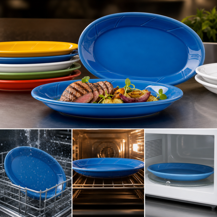 Product image #4 for Bay Pointe 11-1/2 x 9-5/8 Inch Oval Narrow Rim Vitrified Ceramic Platter, Assorted Colors