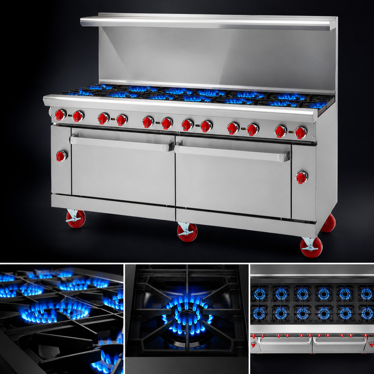 Product image #3 for American Range 72-Inch Gas Restaurant Range with 12 Open Burners and 2 Storage Bases