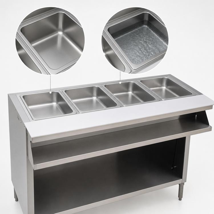 Product image #3 for Spec-Master SHT4OB-208-3 4-Well Electric Sealed Well Hot Food Table with Open Base