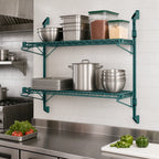 Thumbnail image #3 for Quantum WC34-CB2460P Wall-Mounted Cantilever Double Shelf Wire Shelving Unit, 60 x 24 x 34 Inches, Green Epoxy