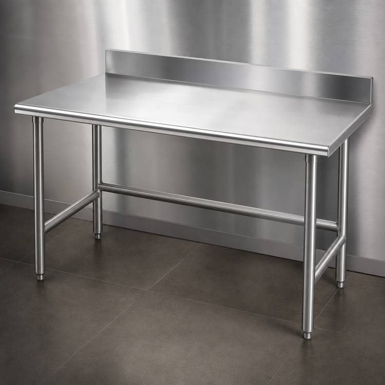 Product image #3 for Advance Tabco 84-Inch x 30-Inch 16-Gauge 430 Stainless Steel Open Base Work Table with 5-Inch Backsplash