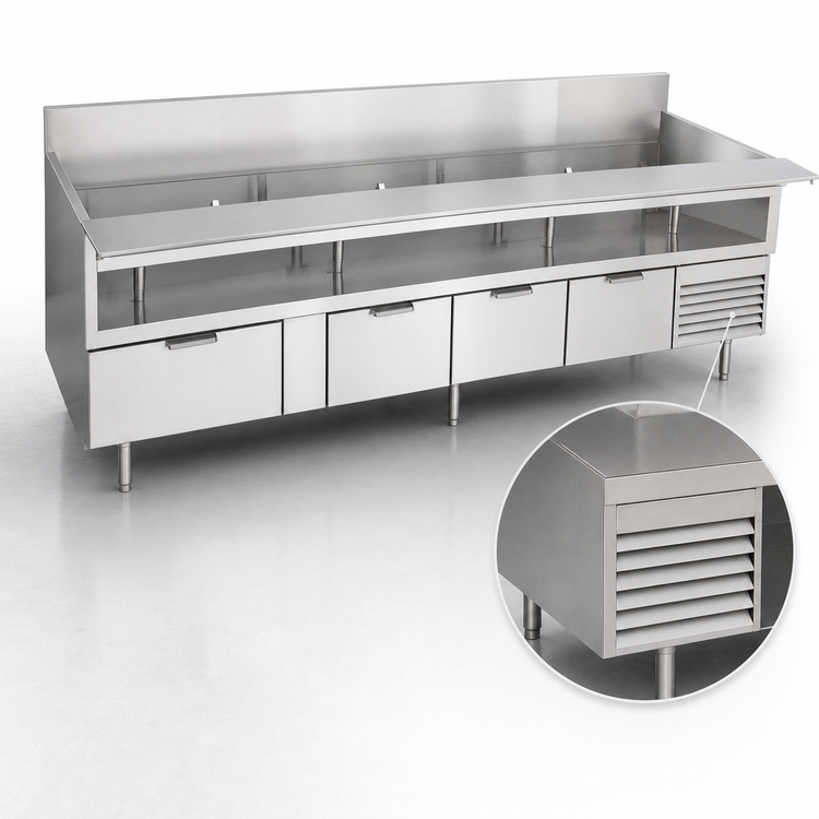 Product image #3 for La Rosa Refrigeration L-74178-26 78-Inch x 26-Inch Three-Drawer Refrigerated Equipment Stand